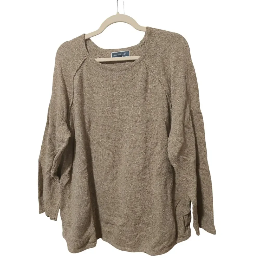 Karen Scott Tan Sweater Cotton Blend Size XL Cozy Classic Preppy